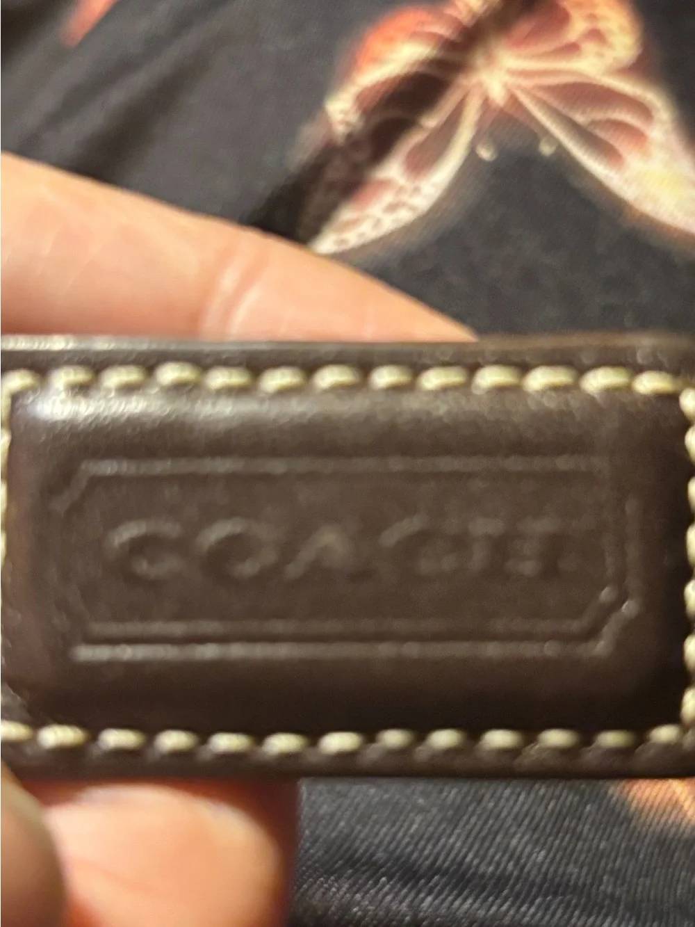 Coach Dark Brown Leather Key Holder with Cream Stitching